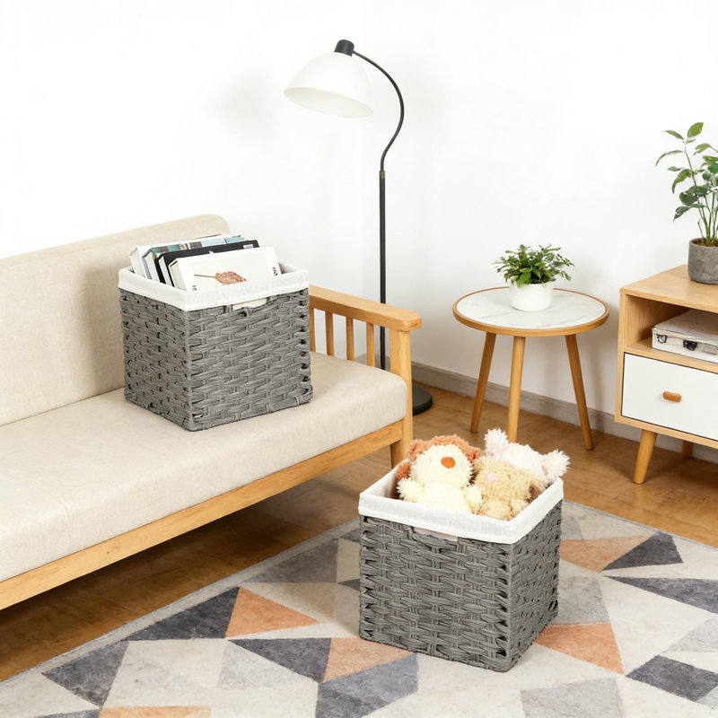 Paniers de rangement en osier avec doublures amovibles - Bacs de rangement pliables et imperméables, Gris foncé