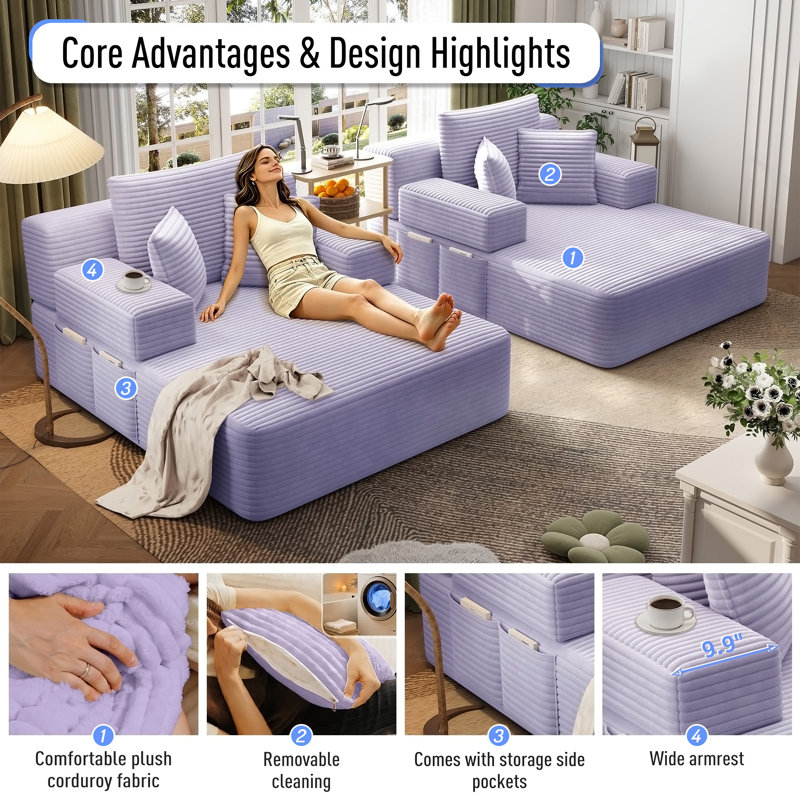 Ensemble de chaise longue surdimensionnée 2 pièces, Tissu mauve