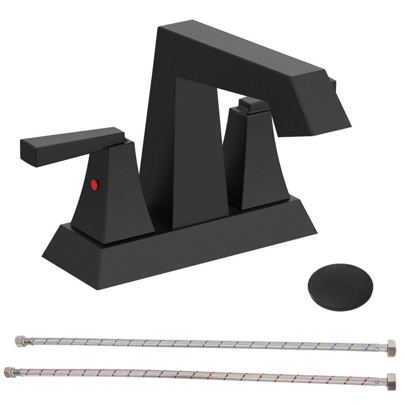 4 Inch 2-Handle Bathroom Sink Faucet with Pop-up Drain and Supply Lines, Matte Black