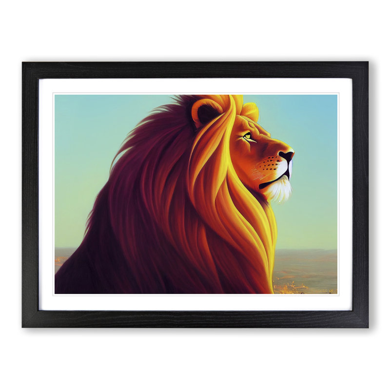 Fabulous Lion - Single Picture Frame Painting, Black, 46cm H x 64cm W x 2cm D