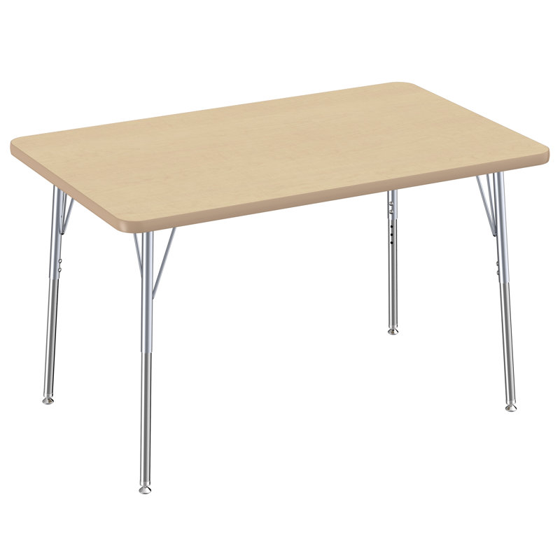 Table rectangulaire d'activité rectangulaire avec pieds réglables, Roulement pivotant standard, 30" x 48", Maple