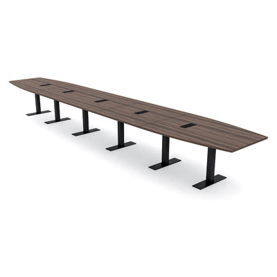 Boat Shaped Conference Table with Metal T Base | Electrical Unit