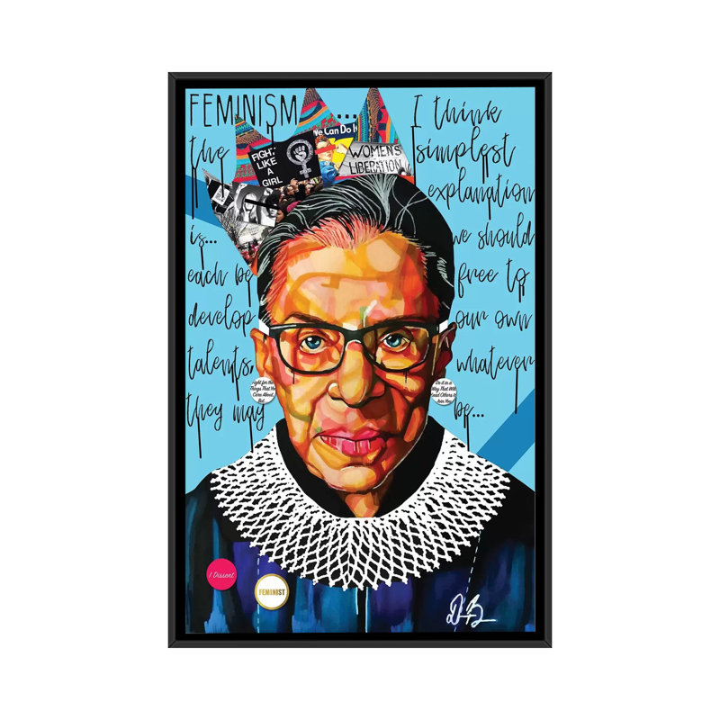 Ruth Ginsburg - impression d'art graphique, Pas de tapis, H 26 po x l 40 po x 1,5 po, Toile avec cadre noir