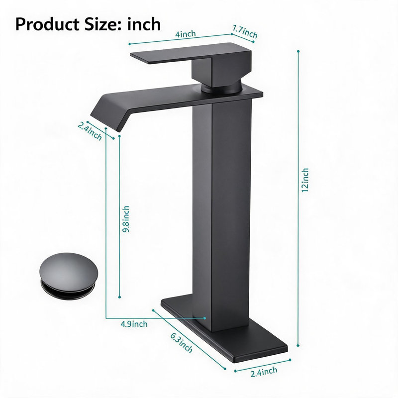 Robinet de lavabo de salle de bain à poignée simple en acier inoxydable noir mat avec bonde escamotable