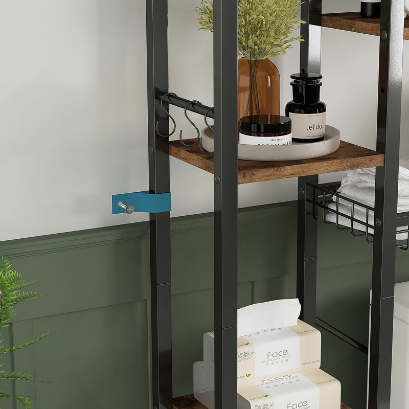 Rangement au-dessus de la toilette à 8 niveaux avec support latéral, support de rangement au-dessus de la toilette avec tablette réglable