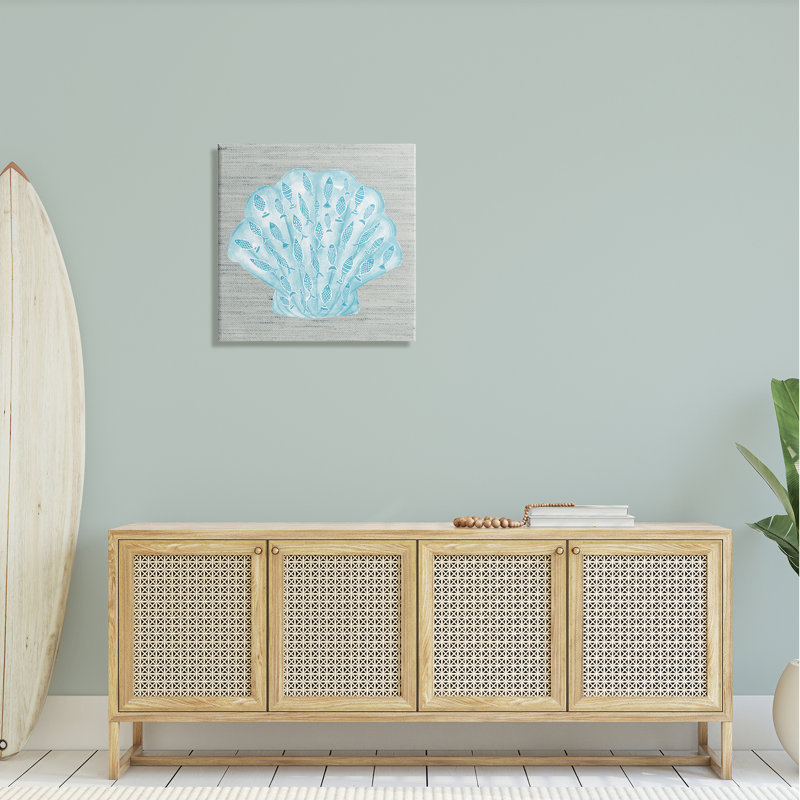 Toile tendue surdimensionnée à motif de coquillages bleus par Ziwei Li an-192_ciz, H 24 po x l 24 po x P 1,5 po