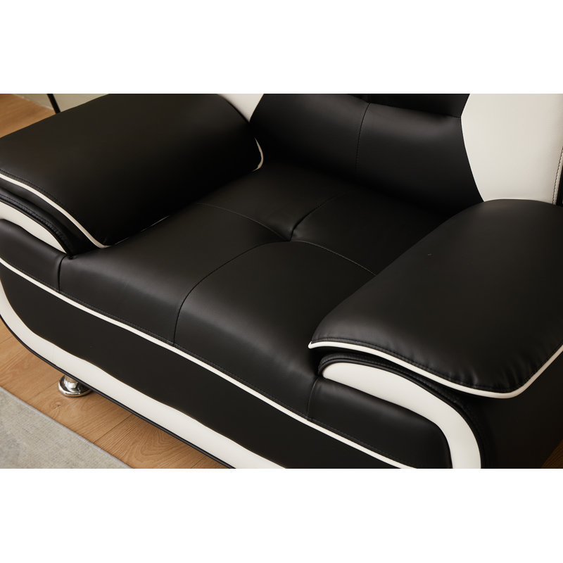 Chaise de salon Ehan, Similicuir blanc / noir