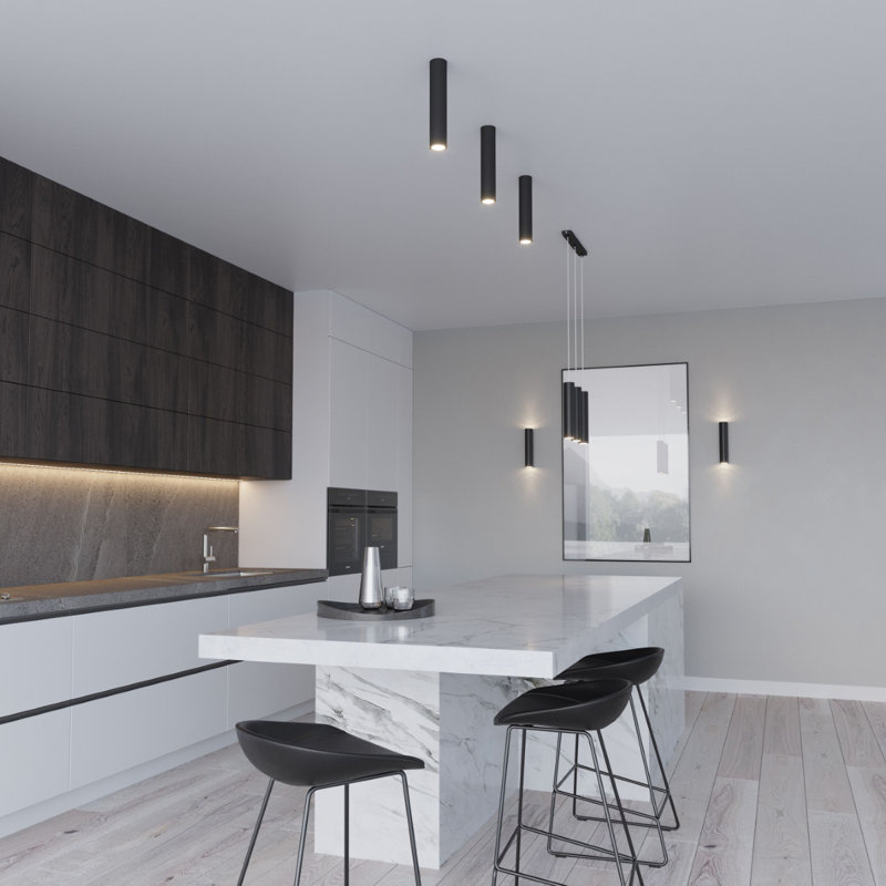 Jacky 1 - Light Black Cylinder Pendant, Black, 100cm x 8cm