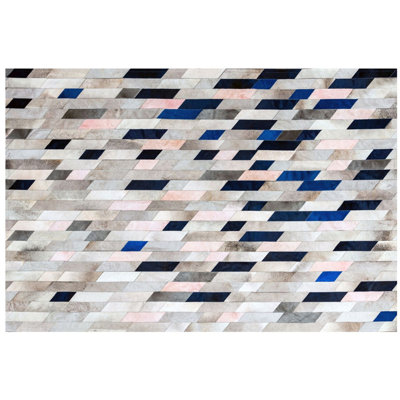 Cuir de vache bleu/gris Tapis décoratif à motifs géométriques astila