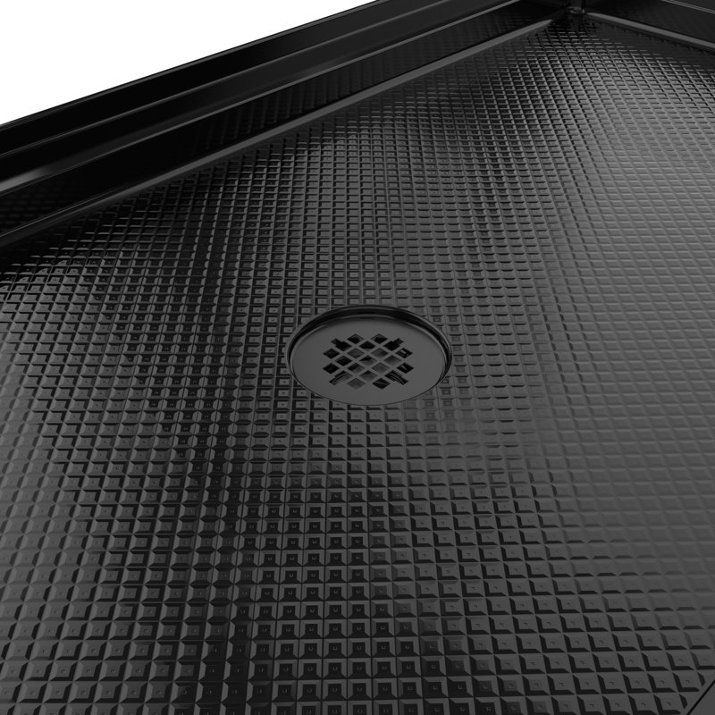 DreamLine SlimLine 36 inch D x 54 inch W x 2 3/4 inch H Single Threshold Black Alcove Shower Base with 2 inch Matte Black Center Round Drain