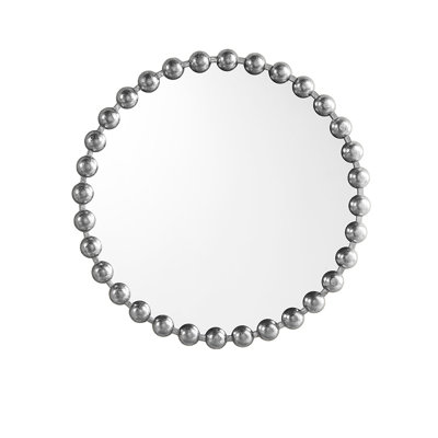 Beaded Round Wall Mirror 27"D - Silver Iron Frame Backed Mirrored Glass Office Decor Metallic Backing Indoor