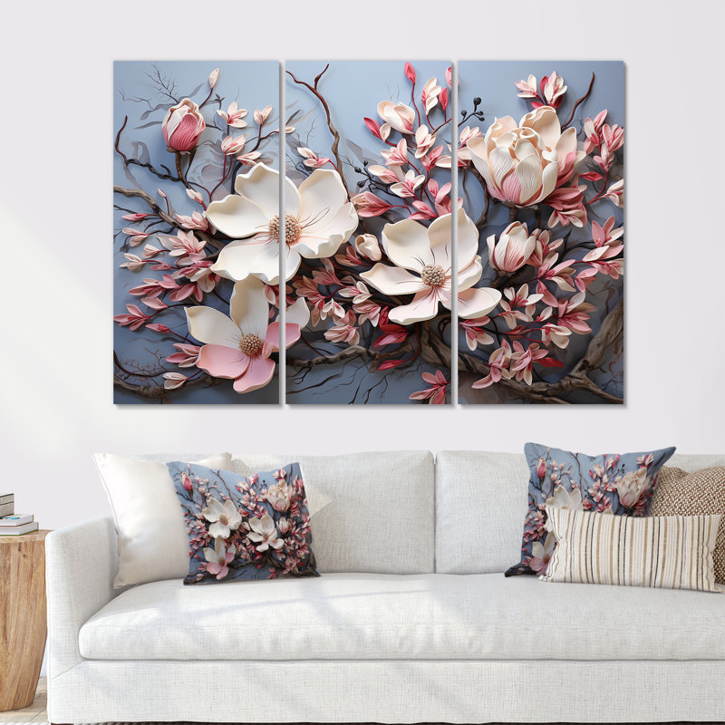 «Lavish Magnolia Tree I - Magnolias», ensemble d'art mural, H 28 po x l 36 po x P 1 po