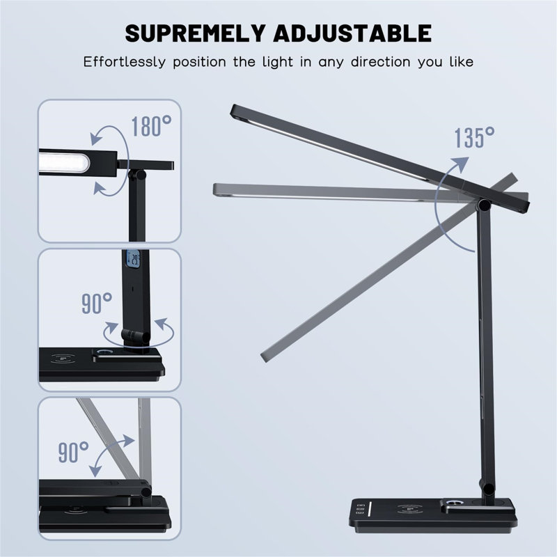 LED Desk Lamp With Wireless Charger And USB Charging Port, 5 Colors 5 Brightness Levels