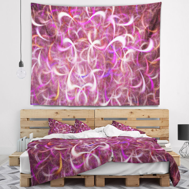 Tapisserie abstraite à motif fractal aquarelle rose, H 32 po x l 39 po