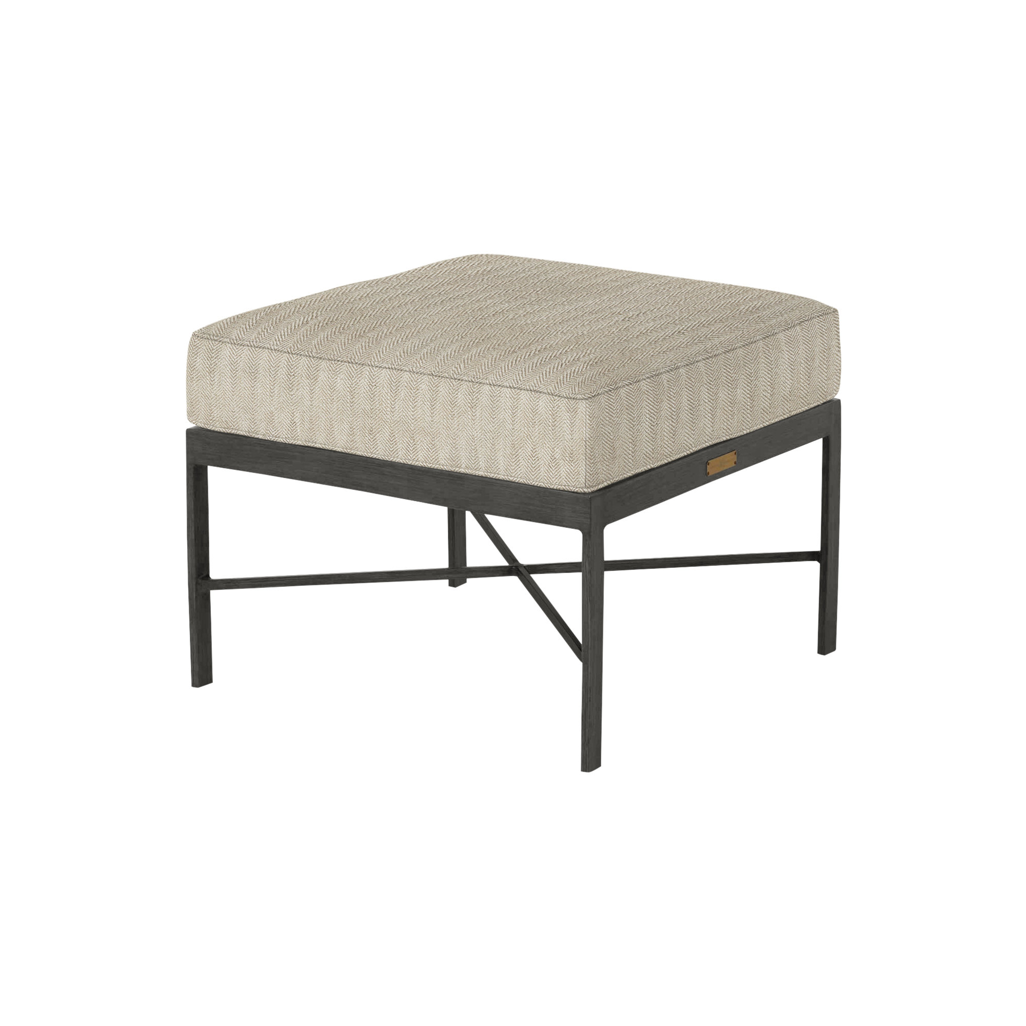 Monaco Wrought Outdoor Ottoman, Slate Gray, No Welt, Herringbone Sand