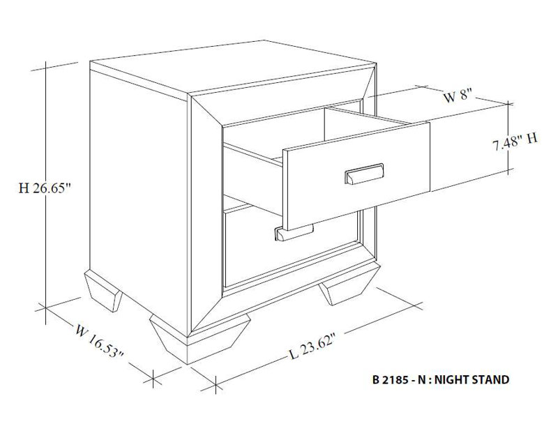 Ensemble de rangement pour chambre à coucher 4 pièces avec commode brune patinée, miroir et deux tables de chevet