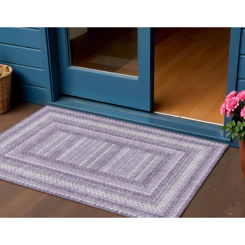 Tapis intérieur lavable à motif géométrique lavande et ivoire 3 pi x 5 pi