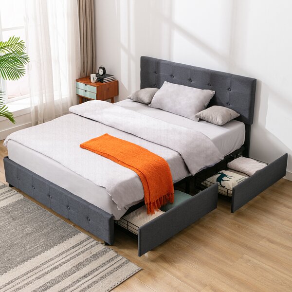 Brij Upholstered Low Profile Storage Platform Bed Red Barrel Studio Color: Light Gray, Mattress Size: Queen