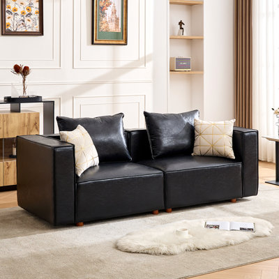 Canapé surdimensionné 84,25 po en cuir avec coussins réversibles 84,25 po