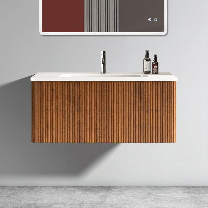 Etna 36" Striped Walnut Bathroom Vanity, Wall Mounted Floating Bathroom Vanity For Modern Bathroom, Pre-Assembled, 36"