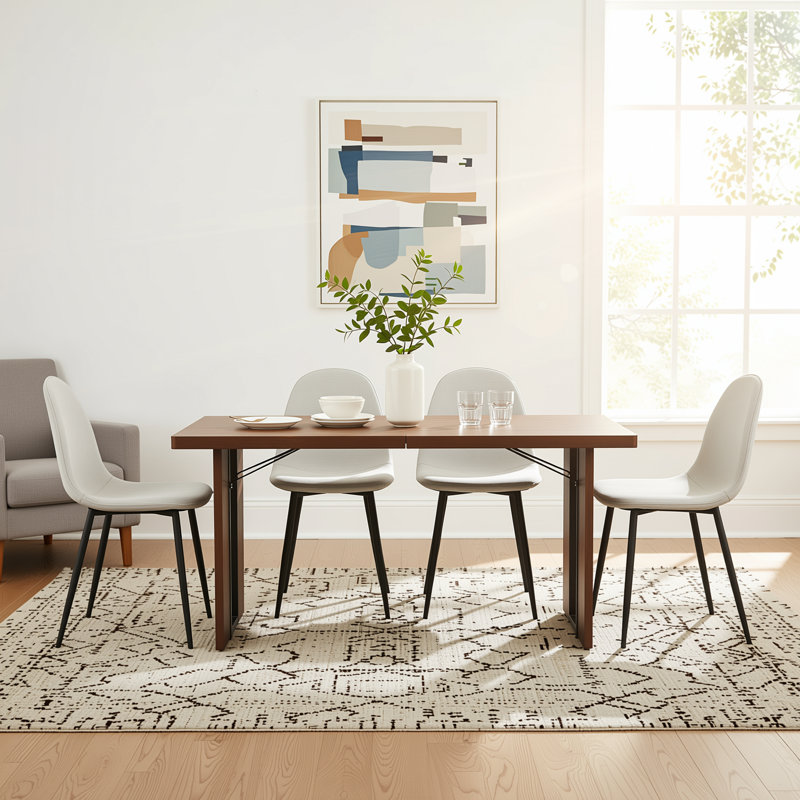 Ensemble de table de salle à manger rectangulaire 63 pièces 5 pièces avec chaises rembourrées 63 po, Beige