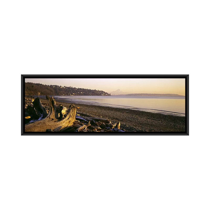 « bois flottants on the beach, discovery park, mt rainier, seattle, king county, washington state », reproduction de photo sur toile