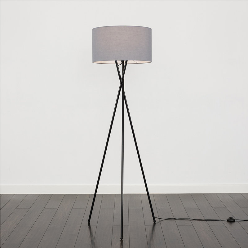 Misner 155cm Camden Tripod Floor Lamp with Large Reni Shade, Yes, Dark Grey, Black