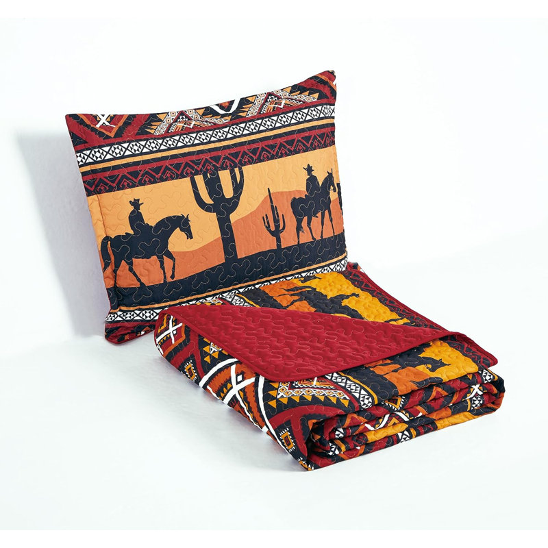 Full Southwestern Sunset Cowboy Microfiber Quilt Set
