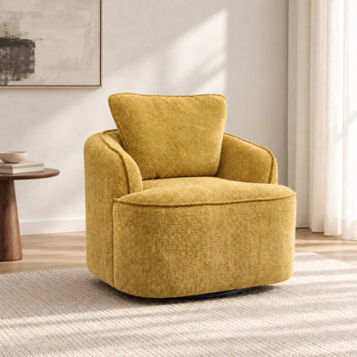 37" Wide Oversized Chenille Swivel Accent Chair with Plush Back Cushion, 360° Rotation