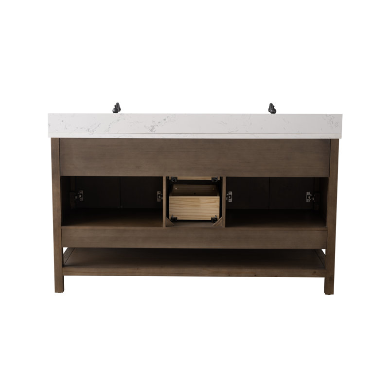 Ensemble de meuble-lavabo double 60 po Chazden, Noir mat, Brun cacao