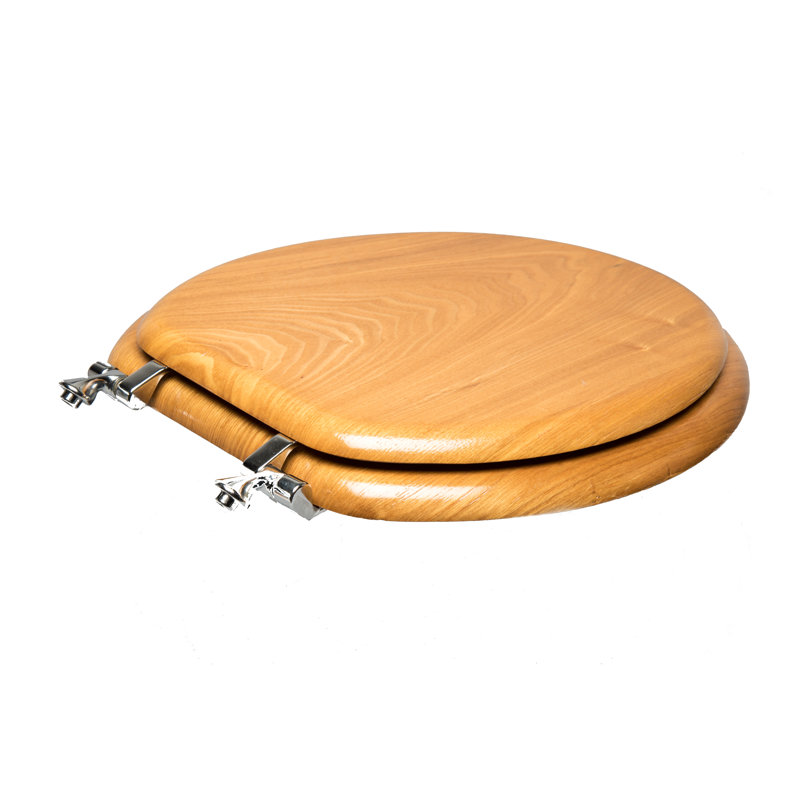 Siège de toilette rond en placage de bois et métal, Argent