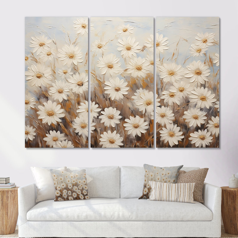 Ensemble de décorations murales blanches marguerites blanches Elegance VII, Toile tendue, H 32 po x l 48 po x P 1 po