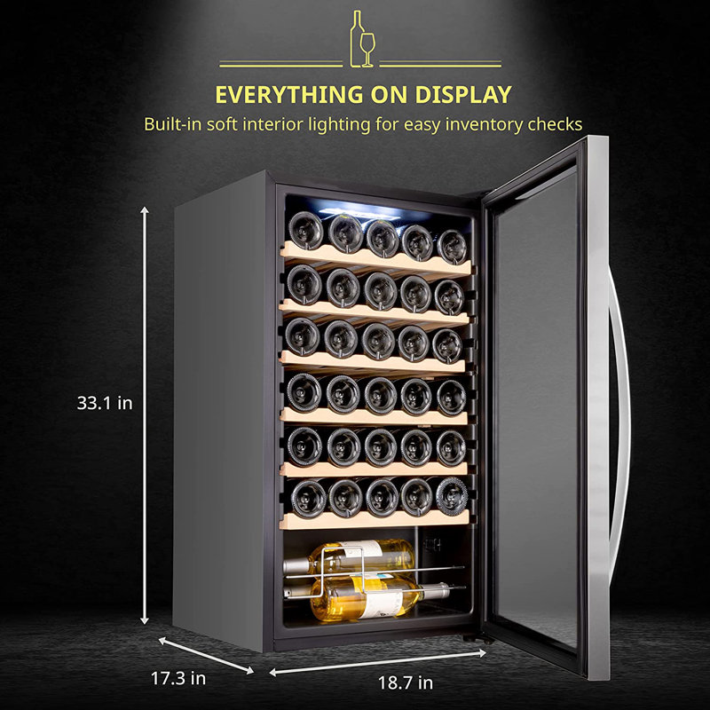 Schmécké 34 Bottle Compressor Wine Cooler Refrigerator w/Lock - Large Freestanding Wine Cellar