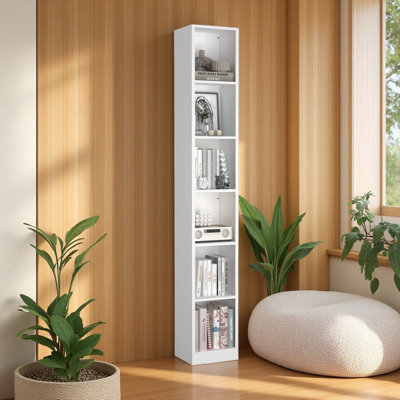 4-Tier Metal Bookshelf, 12.01"W x 10.24"D x 53.31"H Freestanding Open Storage Shelf with Anti-Tip Kit for Books, Files & Décor in Living Room, Bedroom, Home Office