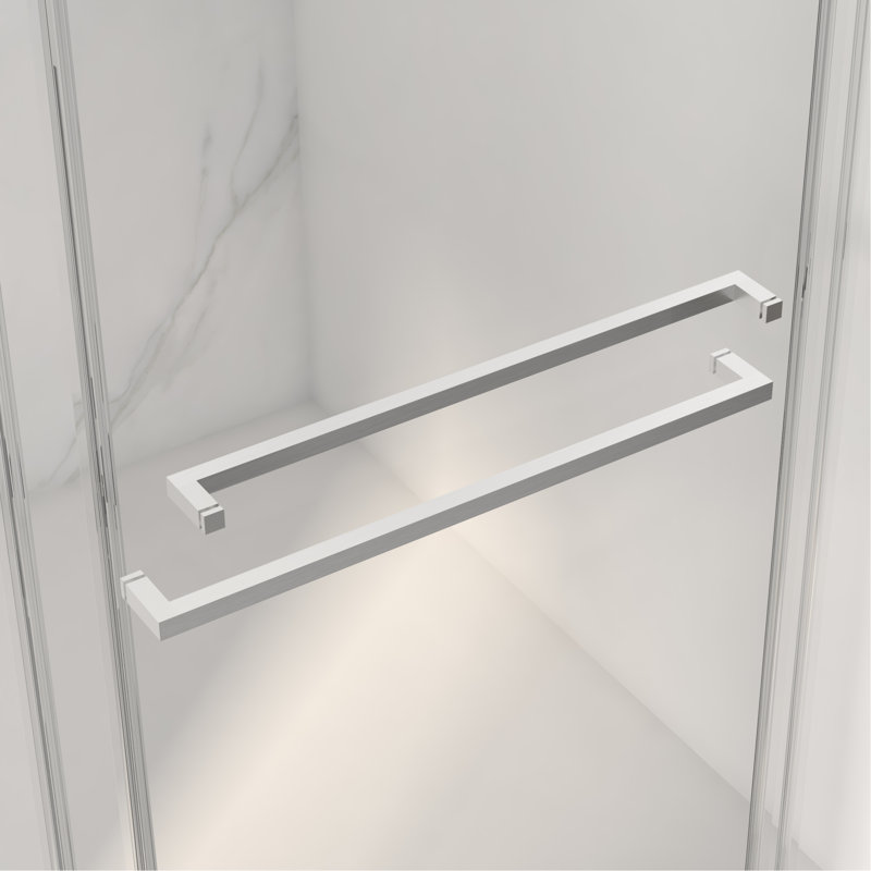 Porte de douche coulissante double sans cadre de 56 à 60 po x H 70 po, verre trempé clair de 5/16 po (8 mm) de large épaisseur, couche facile à nettoyer, avec tampon