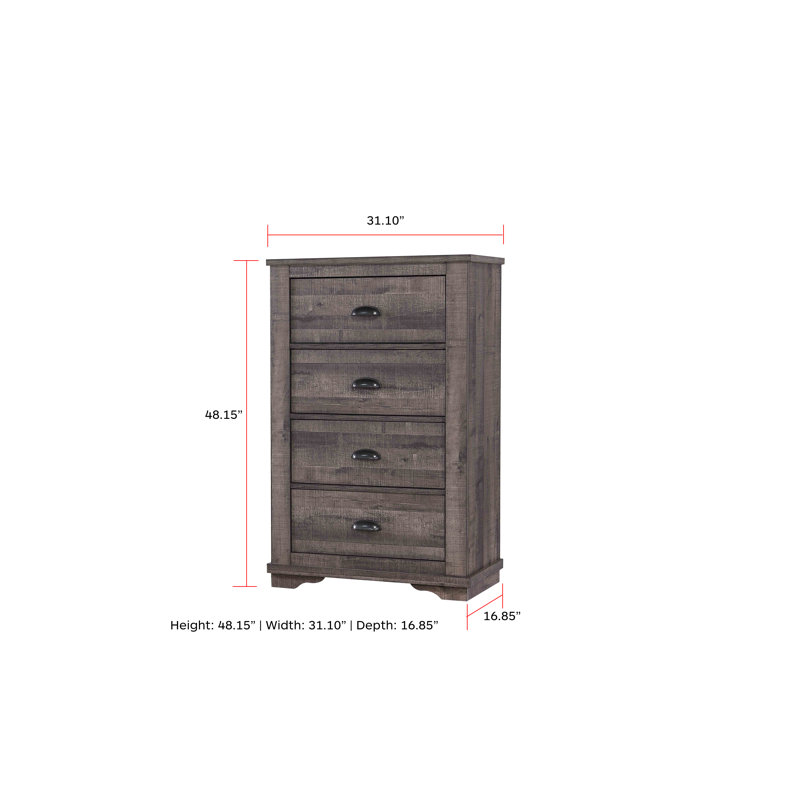 Commode de chevet à 4 tiroirs en bois avec finition gris rustique | Idée de cadeau, Brun