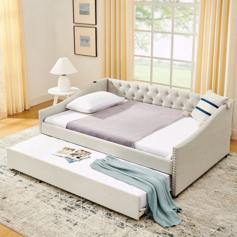 Daybed with USB Charging, Beige, Full/Double