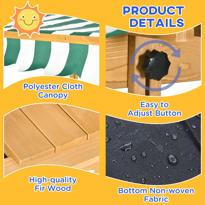 Outsunny 41.75'' x 47.75'' Solid Wood Square Sandbox, Brown