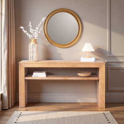 Rustic Solid Wood Console Table With Storage Shelf