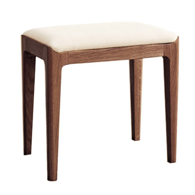 Tabouret de chambre carré en bois de noyer rouge et chêne massif avec siège rembourré blanc cassé, conception gauchie et égratignée, meuble-lavabo confortable en teinte assise entièrement assemblé, convenant aux espaces étroits,