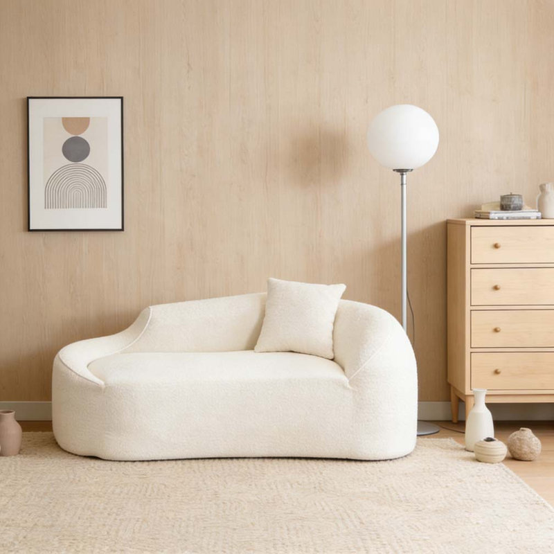 Canapé-lit moderne en chenille avec siège profond et 1 coussin, Blanc lait