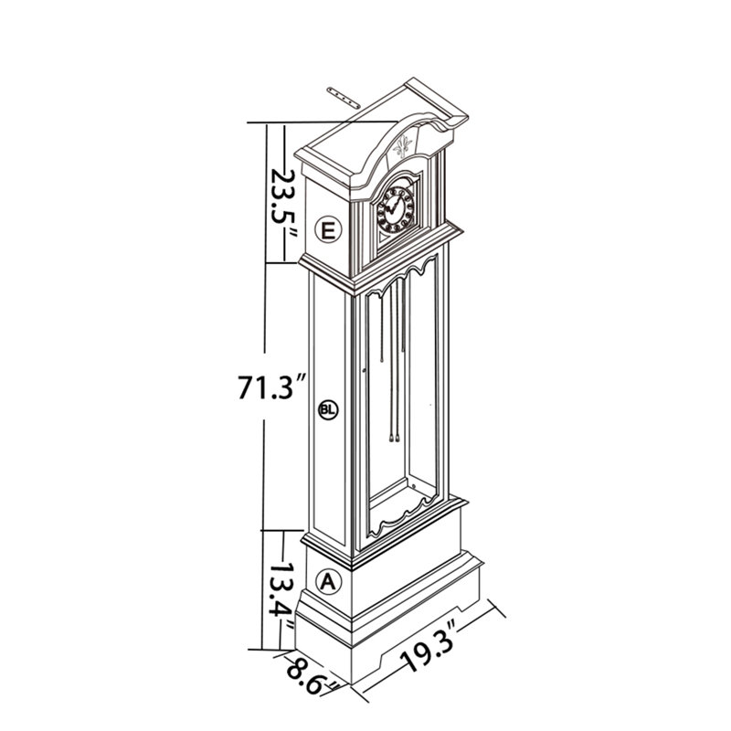 Horloge grand-père en bois sur pied 71,25 po