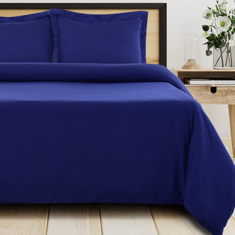  Ensemble de housse de couette de 3 pièces en microfibre douce, 1 housse de couette et 2 taies décoratives, Bleu marine
