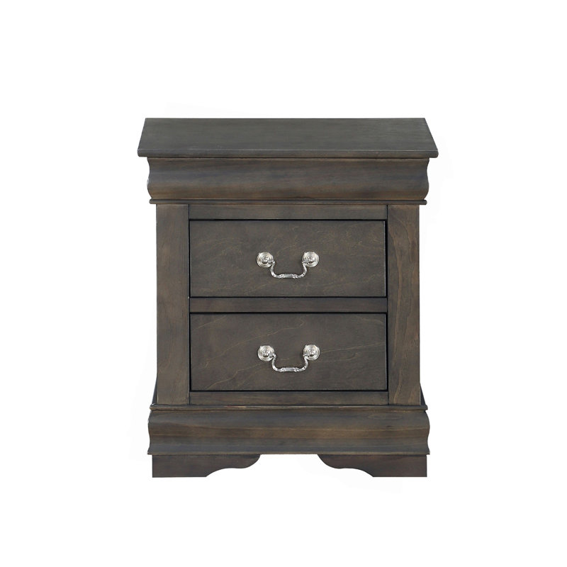 Table de chevet en pin massif avec 2 tiroirs, gris foncé, Gris foncé