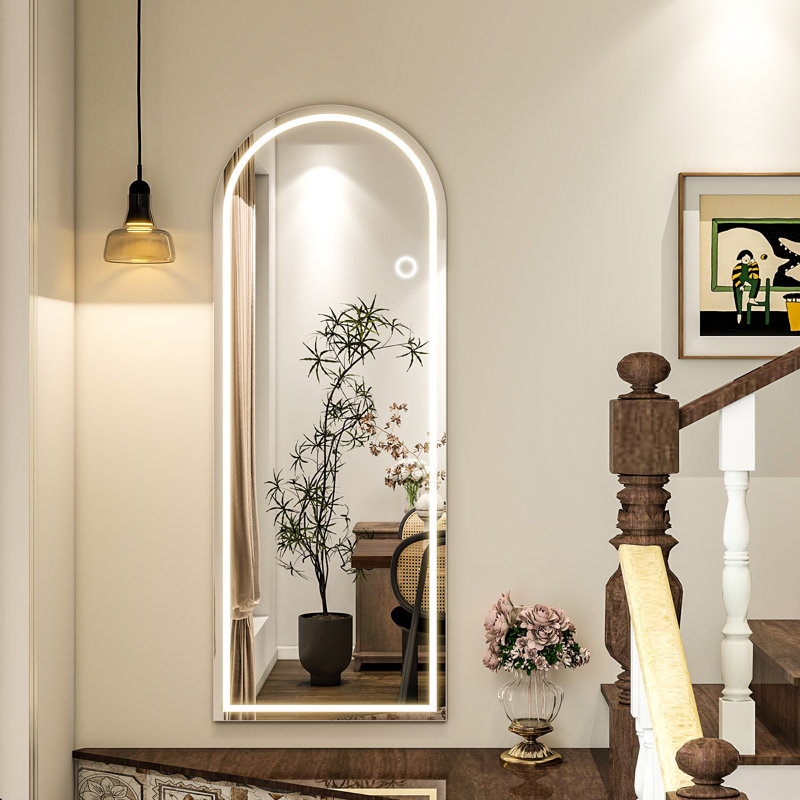 Lighted Full Length Mirror  with Stand LED Wall Mirror, White