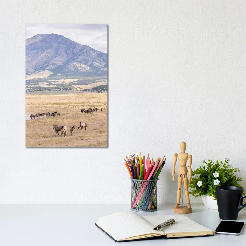 USA, Utah, Tooele County. Wild Horse Bands And Mountain. by Jaynes Gallery - Wrapped Canvas Gallery-Wrapped Canvas Giclée