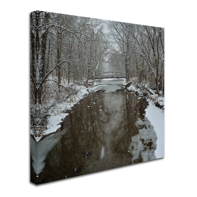 Winter Bridge Snowy Forest Landscape Canvas Art