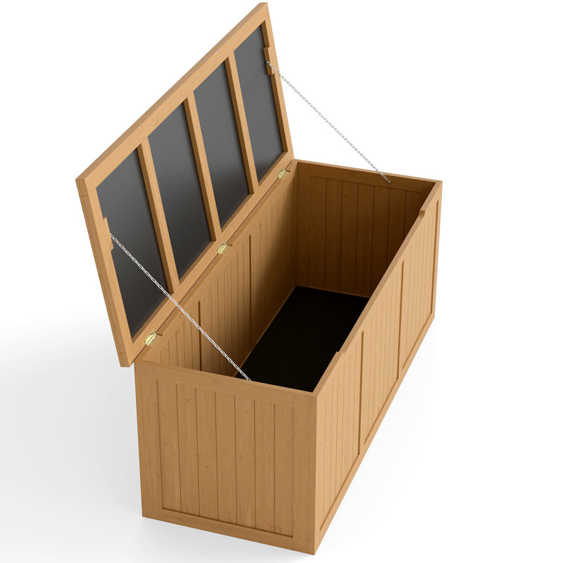Boîte de rangement pour terrasse en bois massif de 112 gallons comme siège et table pour les articles de piscine Accessoires extérieurs - Conception facile à utiliser