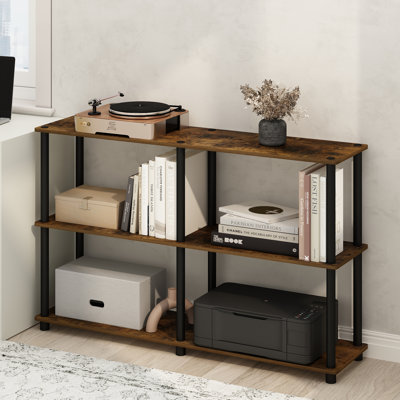 Étagères de rangement Turn-N-Tube, étagère à livres à 3 niveaux de 120,4 cm de large, tablette de coin, étagères ouvertes sans outil, pour l'organisation et le rangement, salon, garage, bureau à domicile, pin ambré