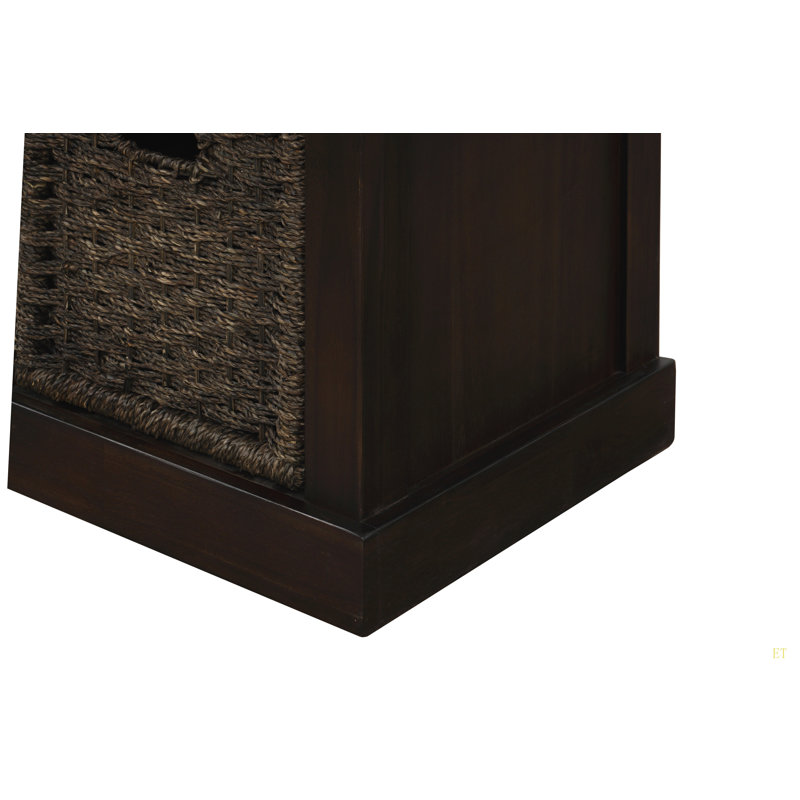 Rustic Storage Bench With 3 Removable Classic Rattan Basket , Entryway Bench With Removable Cushion, Espresso